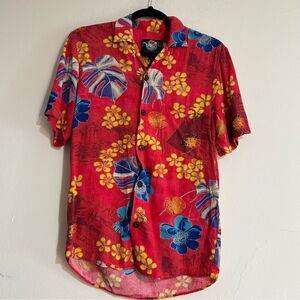 Jams World Men's Aloha Floral Hawaiian Button Front Short Sleeve Shirt Aloha Red